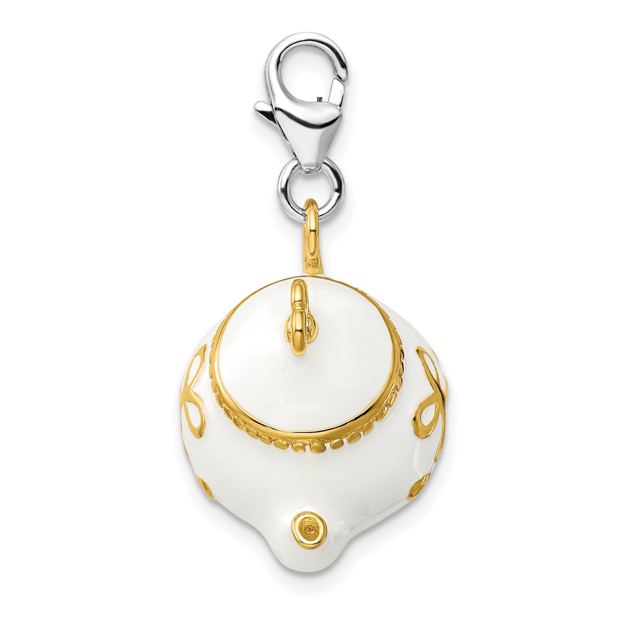 Sterling Silver Teapot Charm Pendant with Enamel Detailing, Whimsical Design