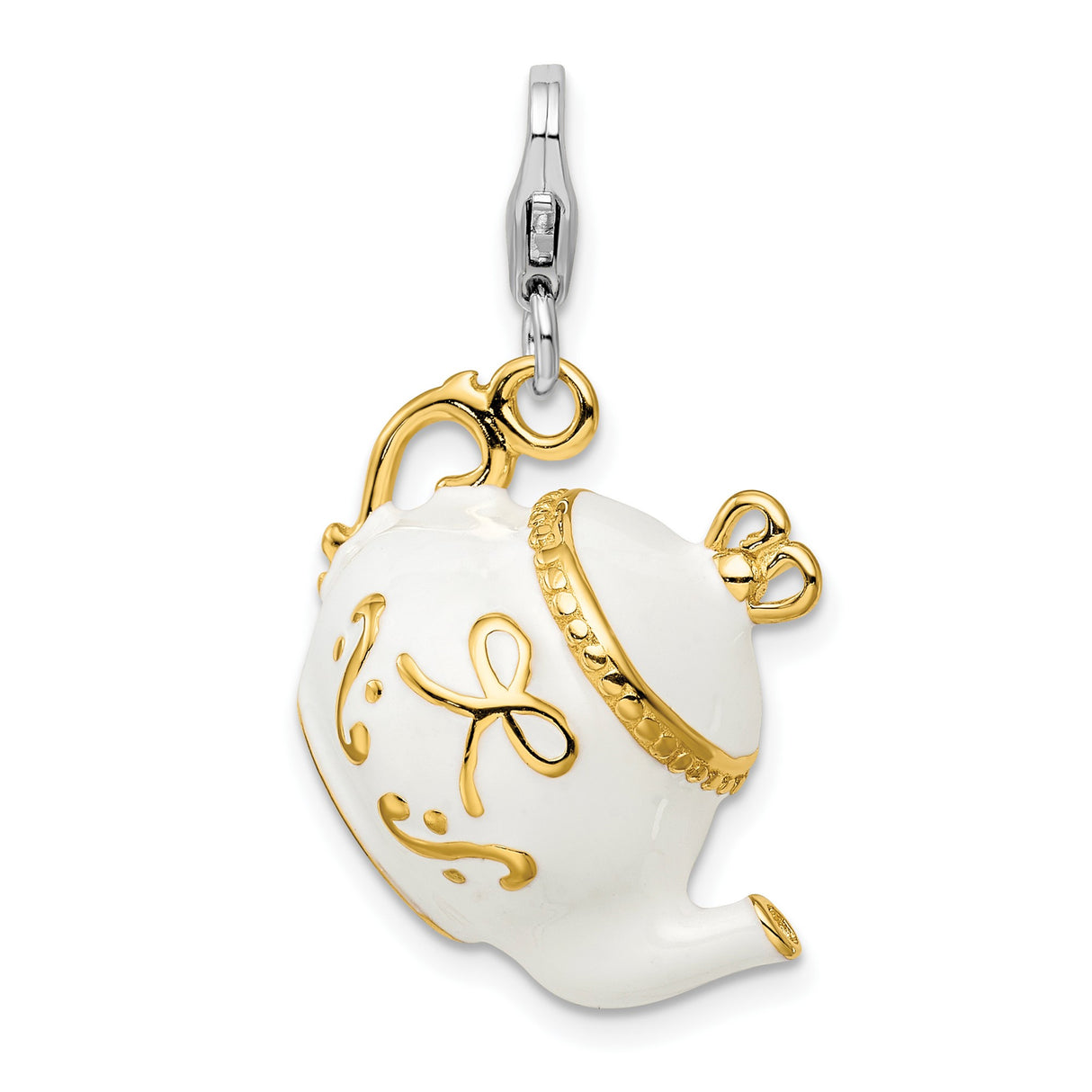 Sterling Silver Teapot Charm Pendant with Enamel Detailing, Whimsical Design