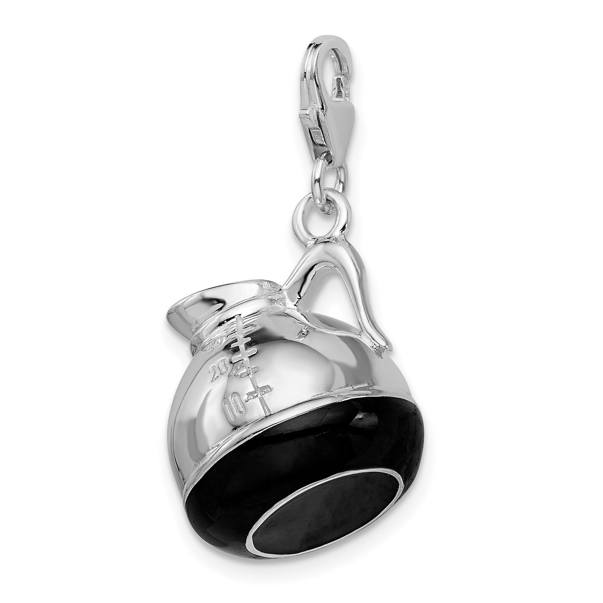 Sterling Silver Coffee Pot Pendant Charm with Black Enamel Accent, Unisex Jewelry