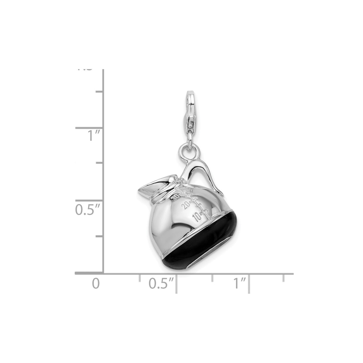 Sterling Silver Coffee Pot Pendant Charm with Black Enamel Accent, Unisex Jewelry