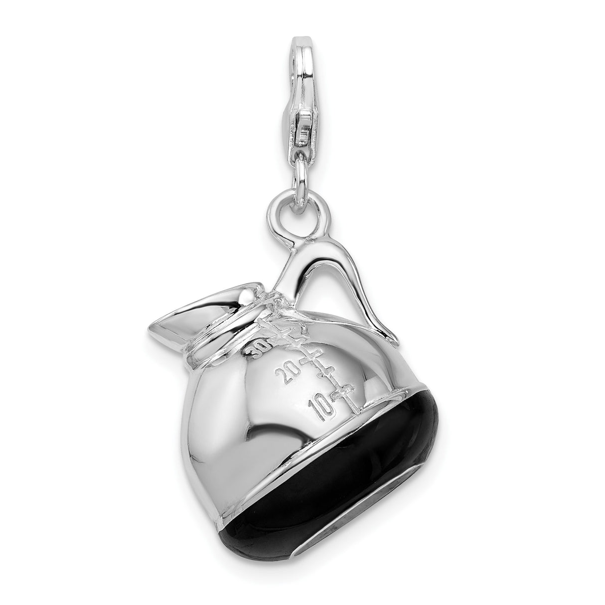 Sterling Silver Coffee Pot Pendant Charm with Black Enamel Accent, Unisex Jewelry