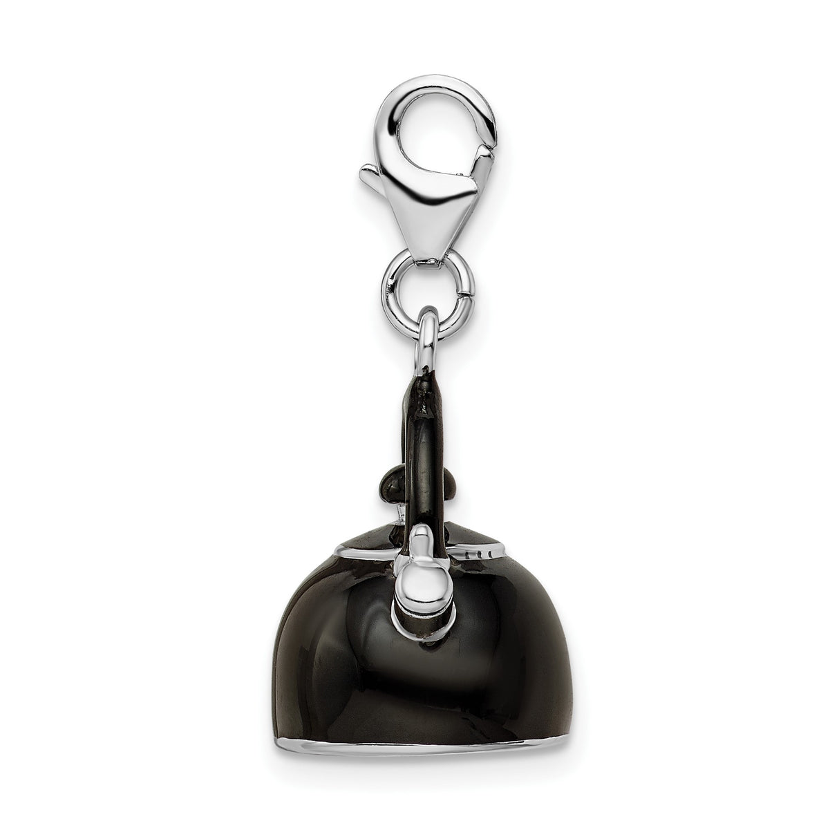 Sterling Silver Teapot Charm Pendant with Black Enamel, Traditional Kettle Design for Women