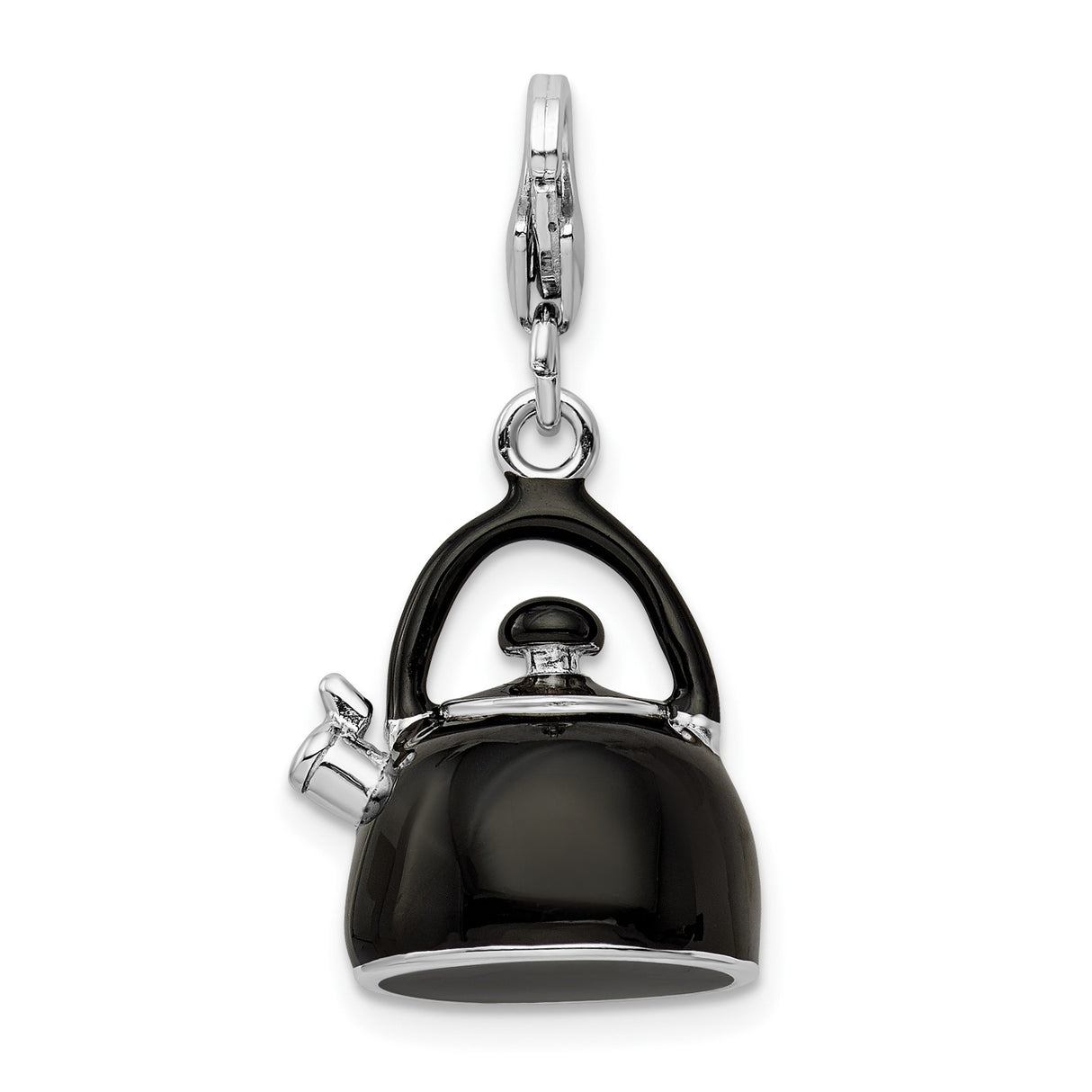 Sterling Silver Teapot Charm Pendant with Black Enamel, Traditional Kettle Design for Women