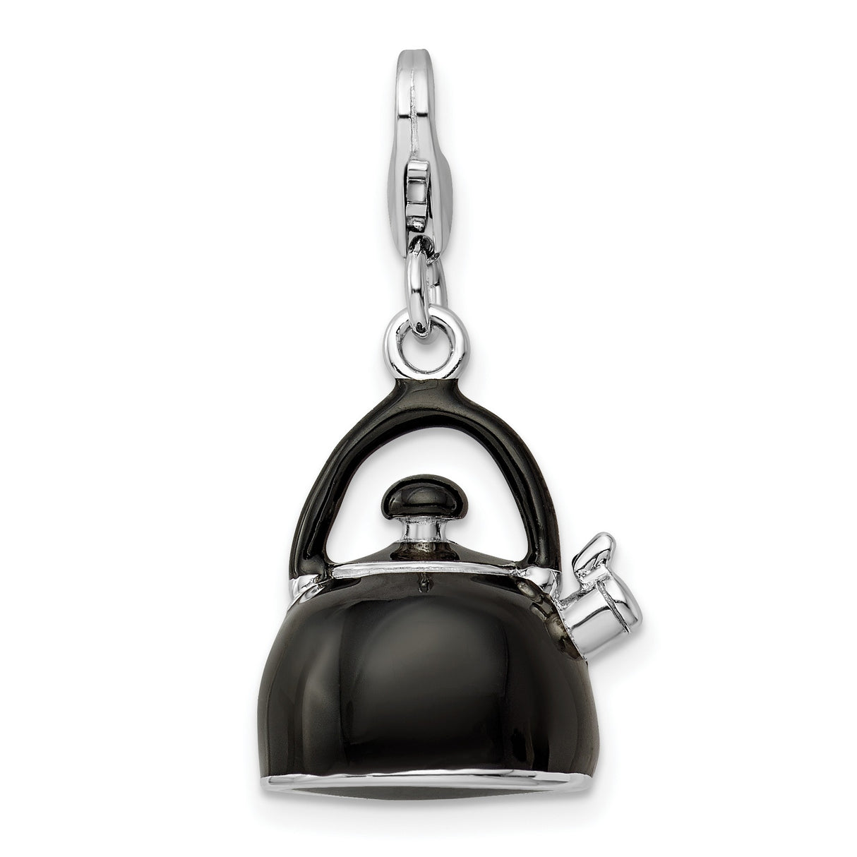 Sterling Silver Teapot Charm Pendant with Black Enamel, Traditional Kettle Design for Women