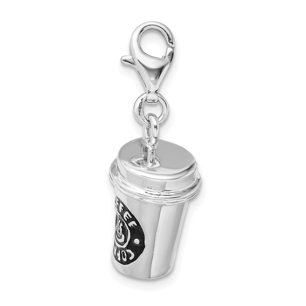 Sterling Silver Coffee Cup Charm Pendant with Lobster Clasp, Steaming Mug Design