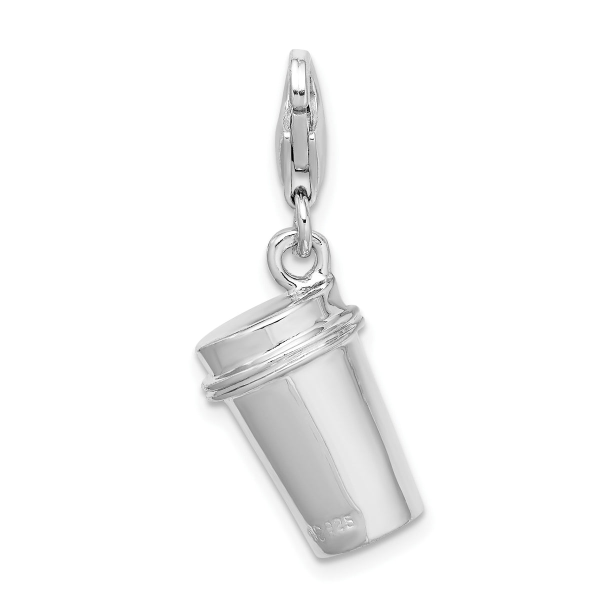 Sterling Silver Coffee Cup Charm Pendant with Lobster Clasp, Steaming Mug Design