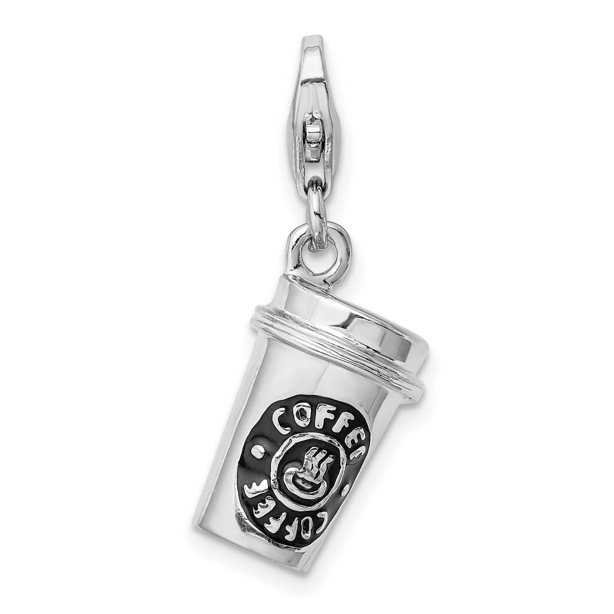 Sterling Silver Coffee Cup Charm Pendant with Lobster Clasp, Steaming Mug Design