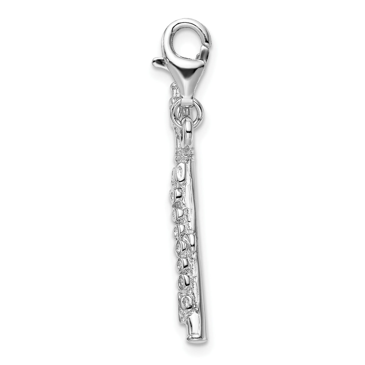 Sterling Silver Flute Charm Pendant with Lobster Clasp, 3D Musical Instrument for Musicians