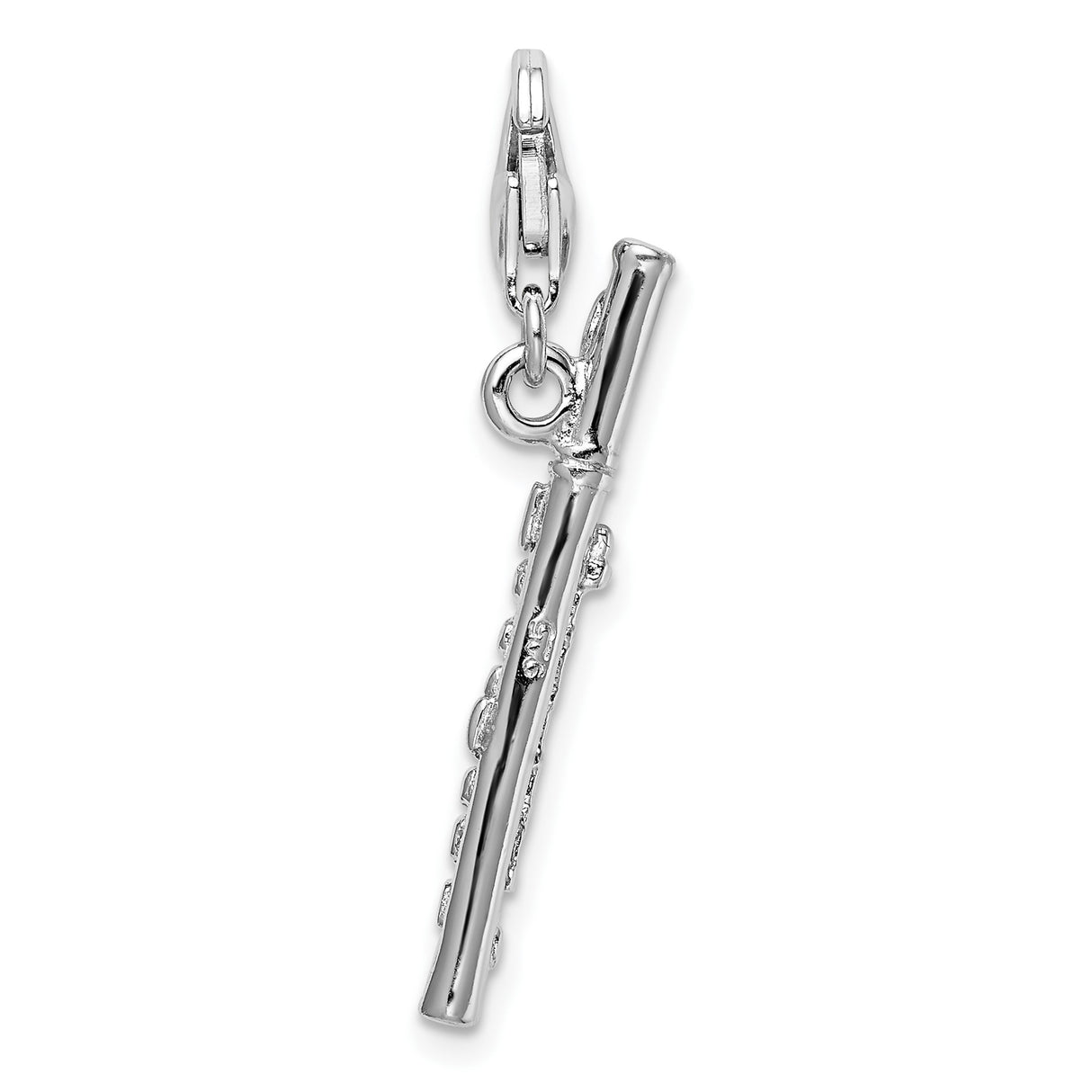 Sterling Silver Flute Charm Pendant with Lobster Clasp, 3D Musical Instrument for Musicians