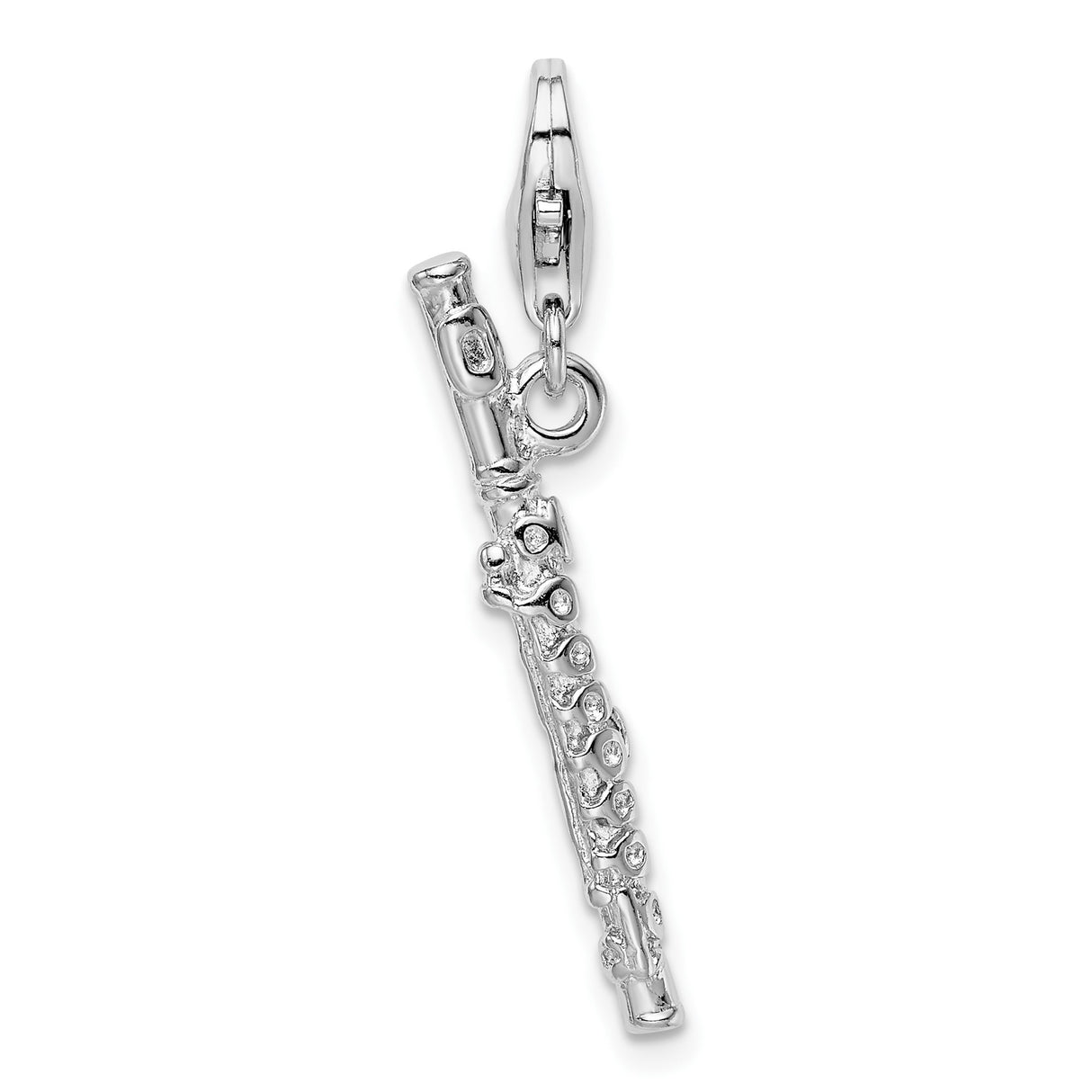 Sterling Silver Flute Charm Pendant with Lobster Clasp, 3D Musical Instrument for Musicians