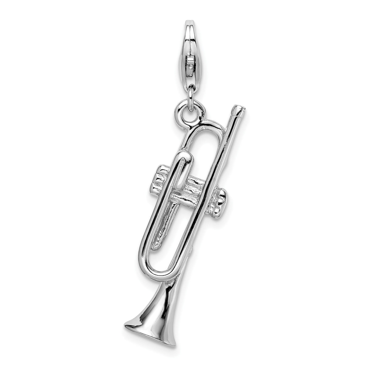 Sterling Silver Charm Pendant, Trumpet Musical Instrument Design, Unisex Jewelry for Music Lovers