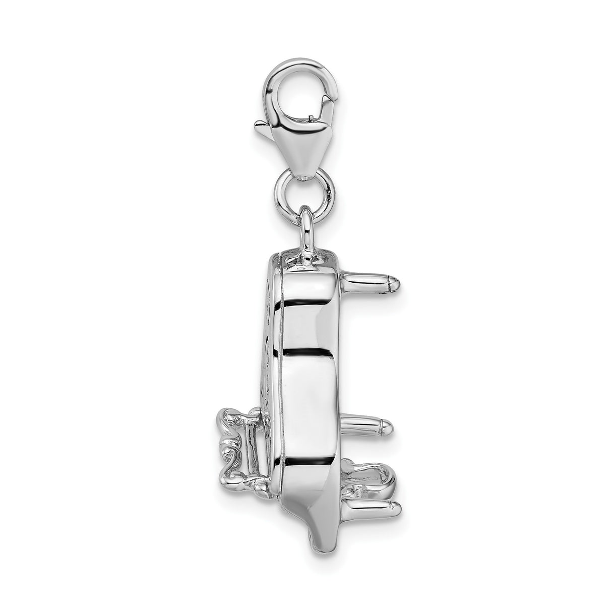 Sterling Silver Grand Piano Charm Pendant with Detailed Keys and Scrollwork Design