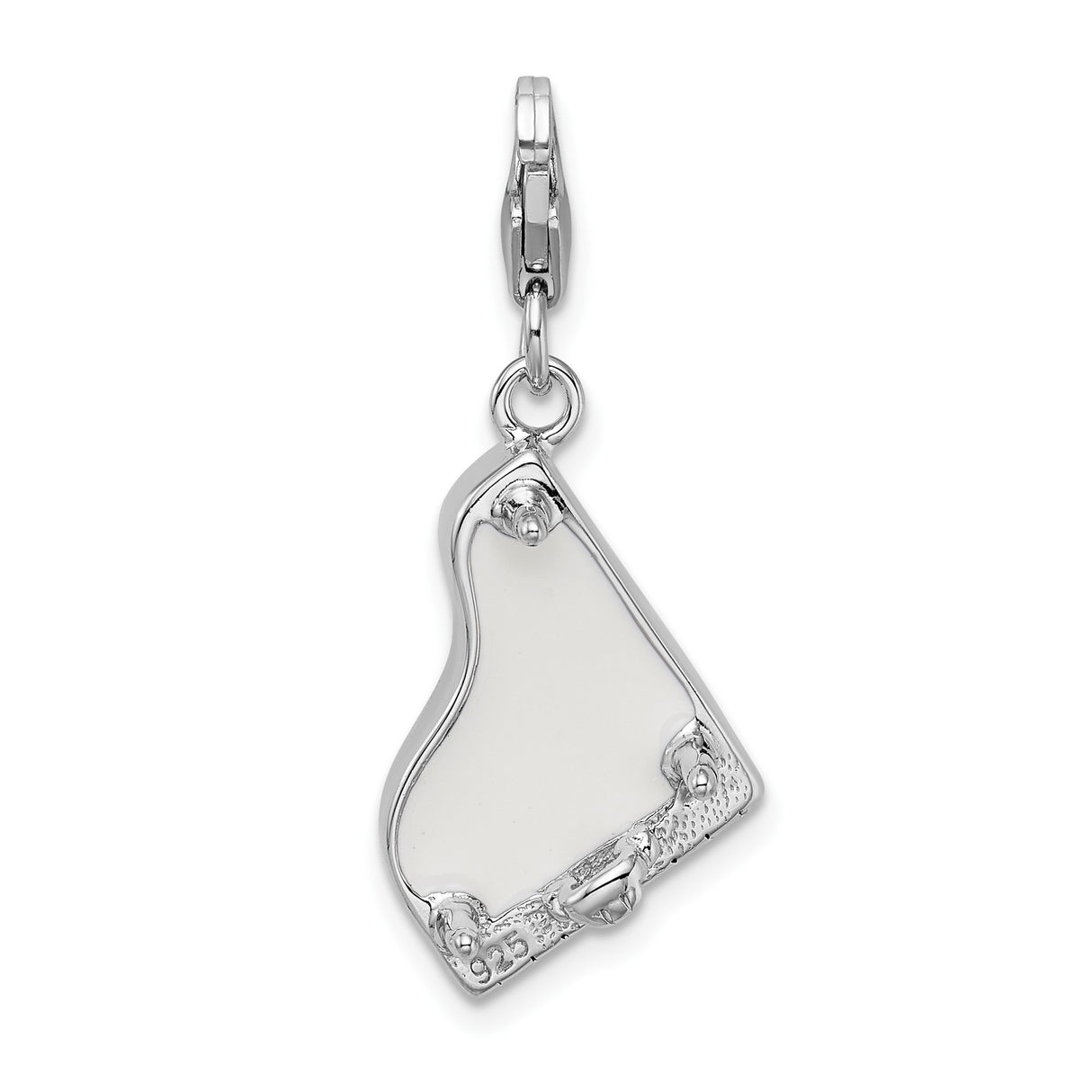 Sterling Silver Grand Piano Charm Pendant with Detailed Keys and Scrollwork Design