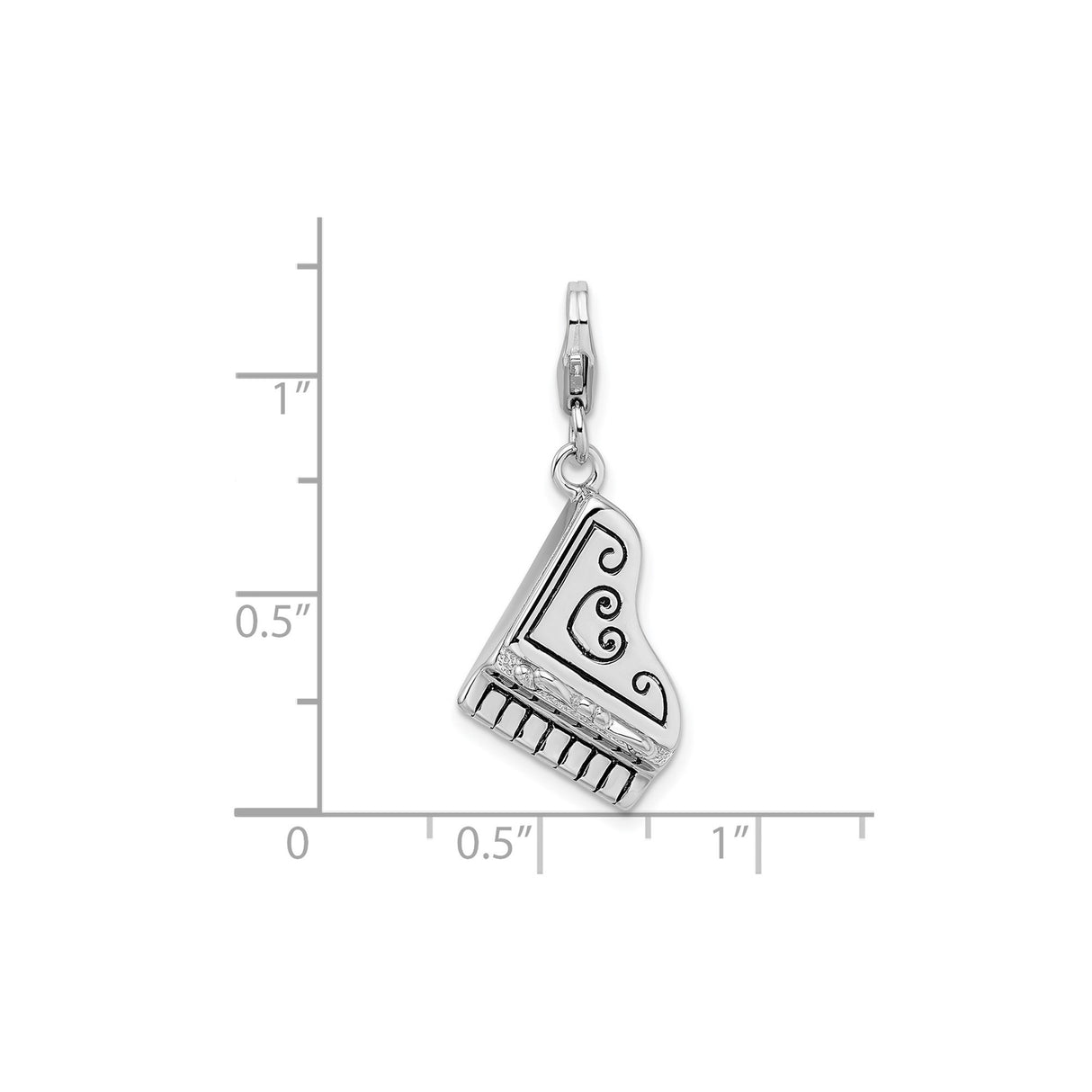 Sterling Silver Grand Piano Charm Pendant with Detailed Keys and Scrollwork Design