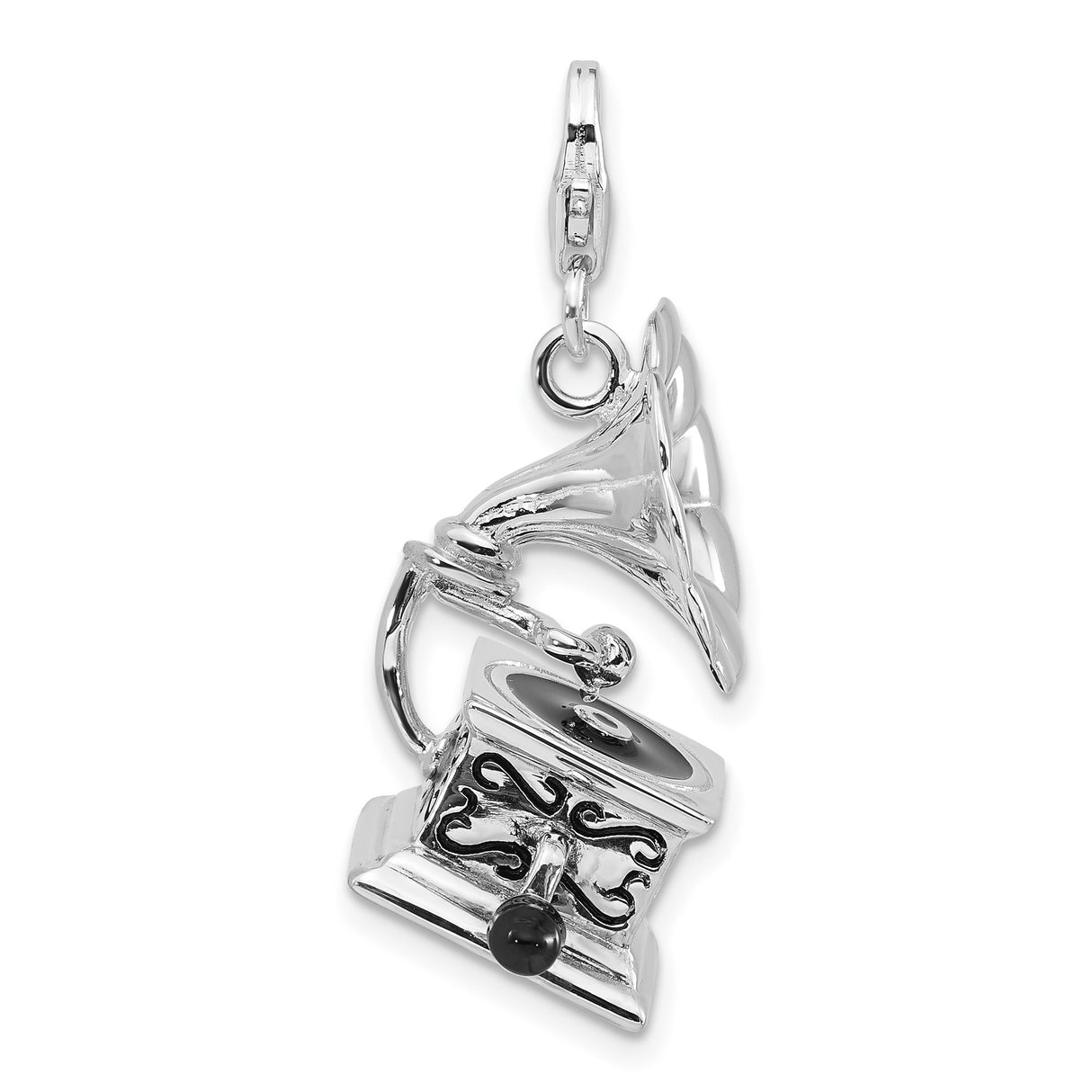 Sterling Silver Gramophone Pendant Charm, Vintage Phonograph Design, Retro Music Jewelry