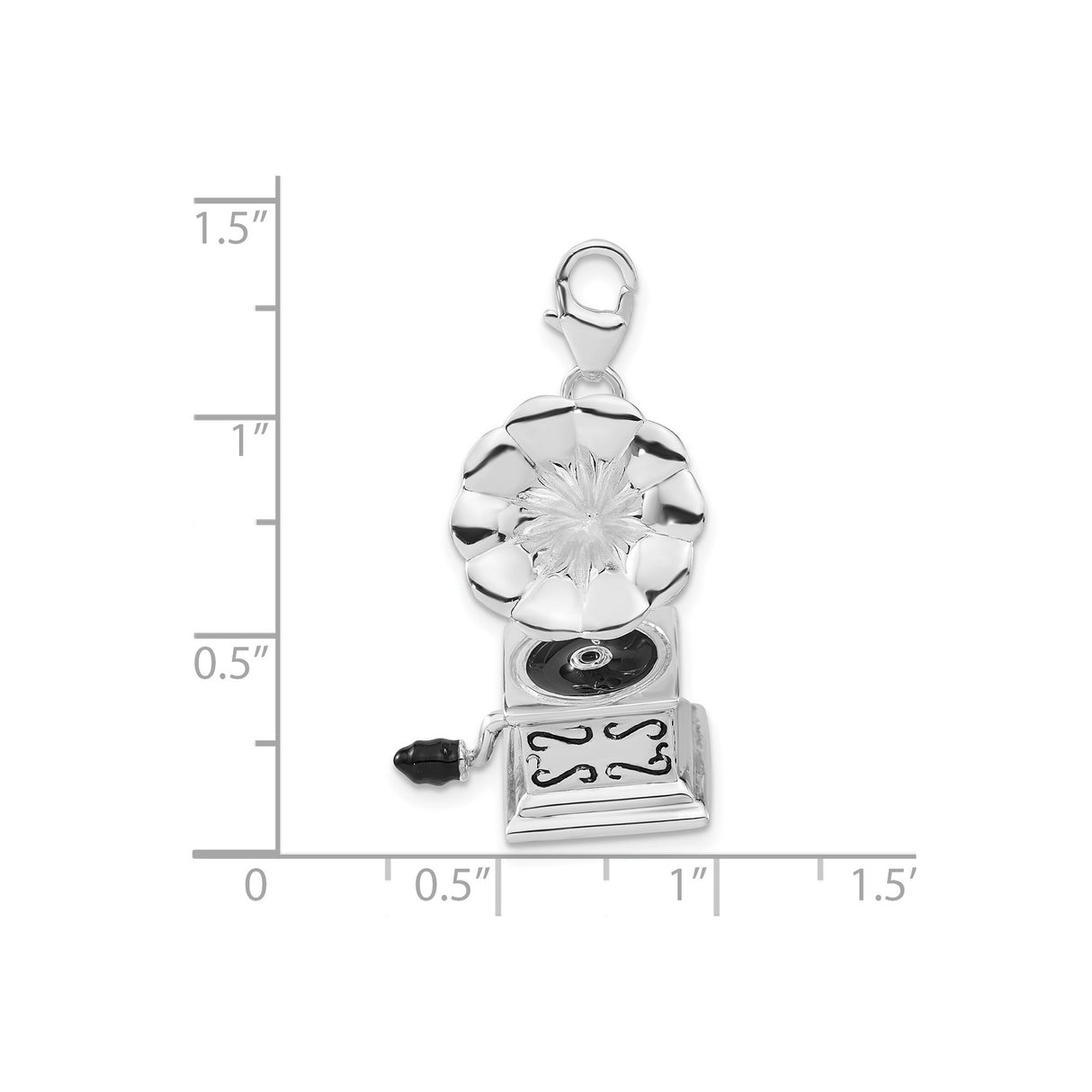 Sterling Silver Gramophone Pendant Charm, Vintage Phonograph Design, Retro Music Jewelry