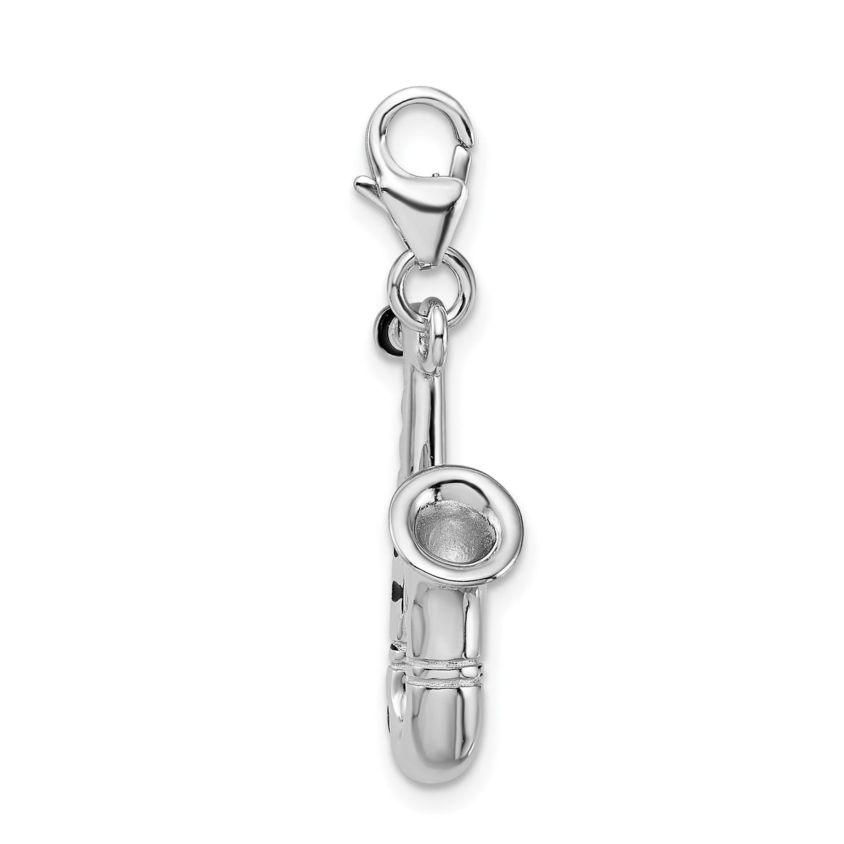 Sterling Silver Saxophone Pendant with Black Enamel, 3D Jazz Musical Instrument Charm