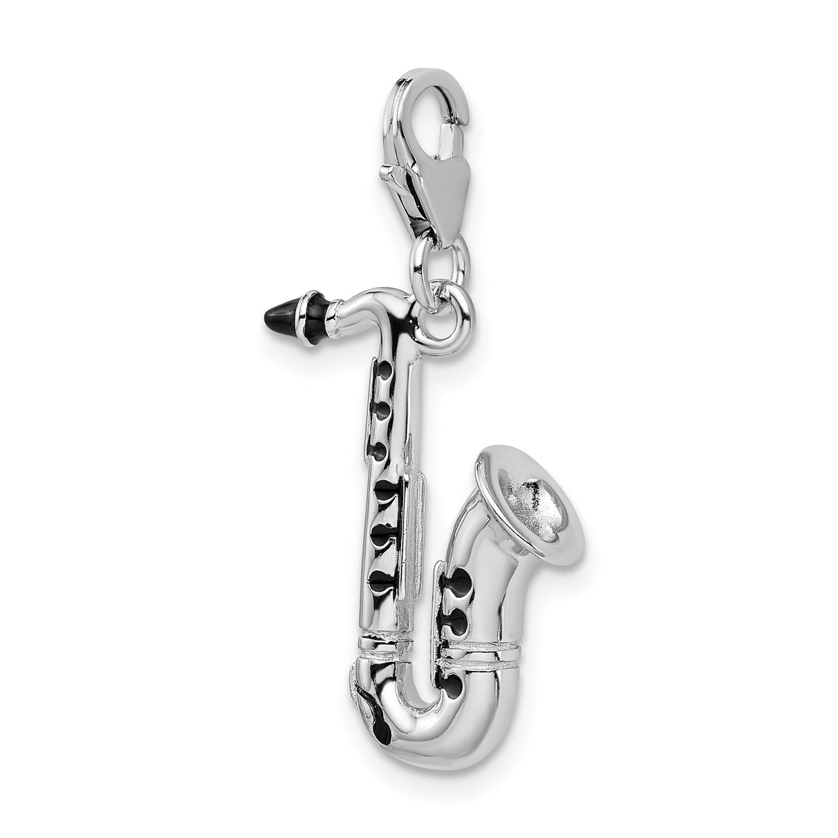 Sterling Silver Saxophone Pendant with Black Enamel, 3D Jazz Musical Instrument Charm