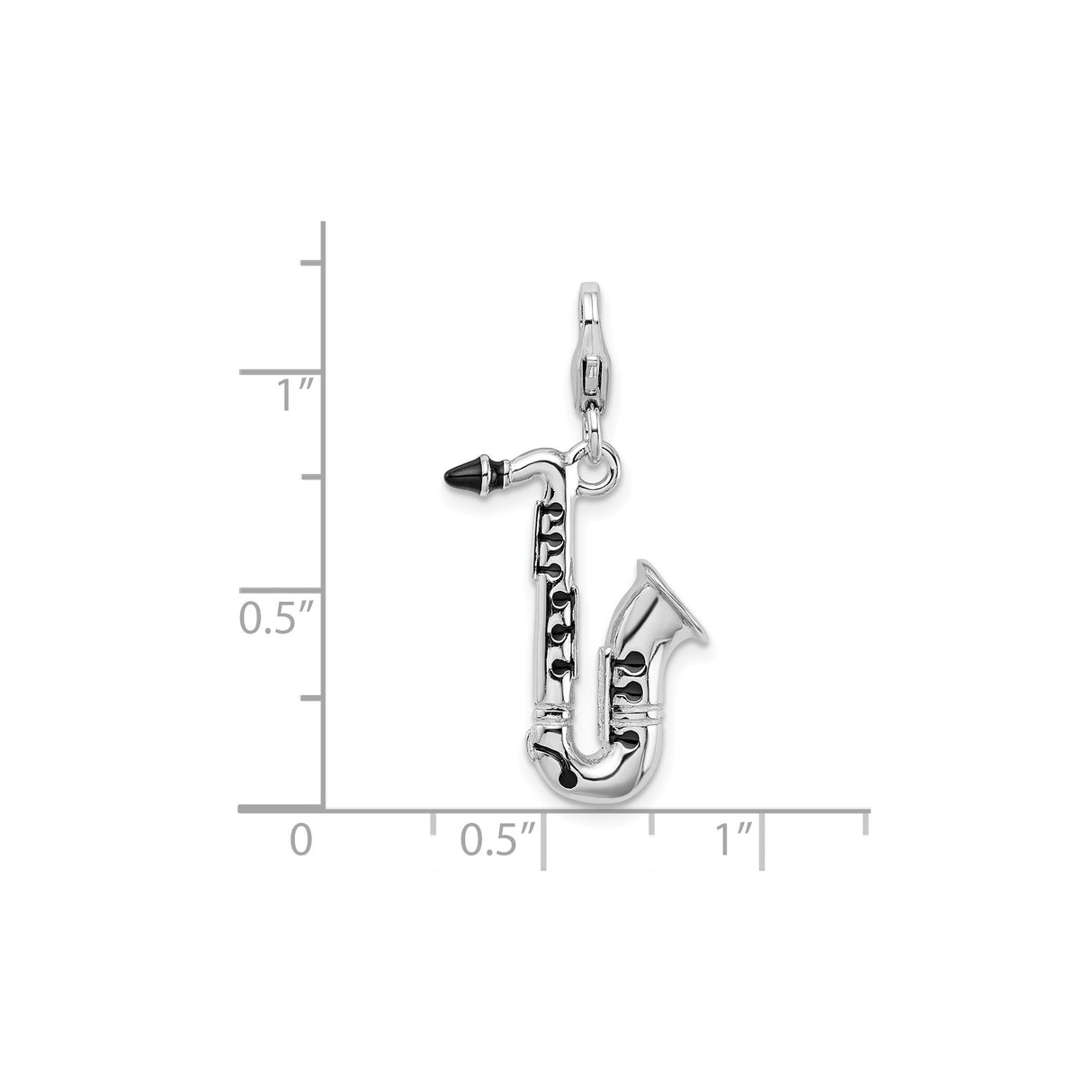 Sterling Silver Saxophone Pendant with Black Enamel, 3D Jazz Musical Instrument Charm