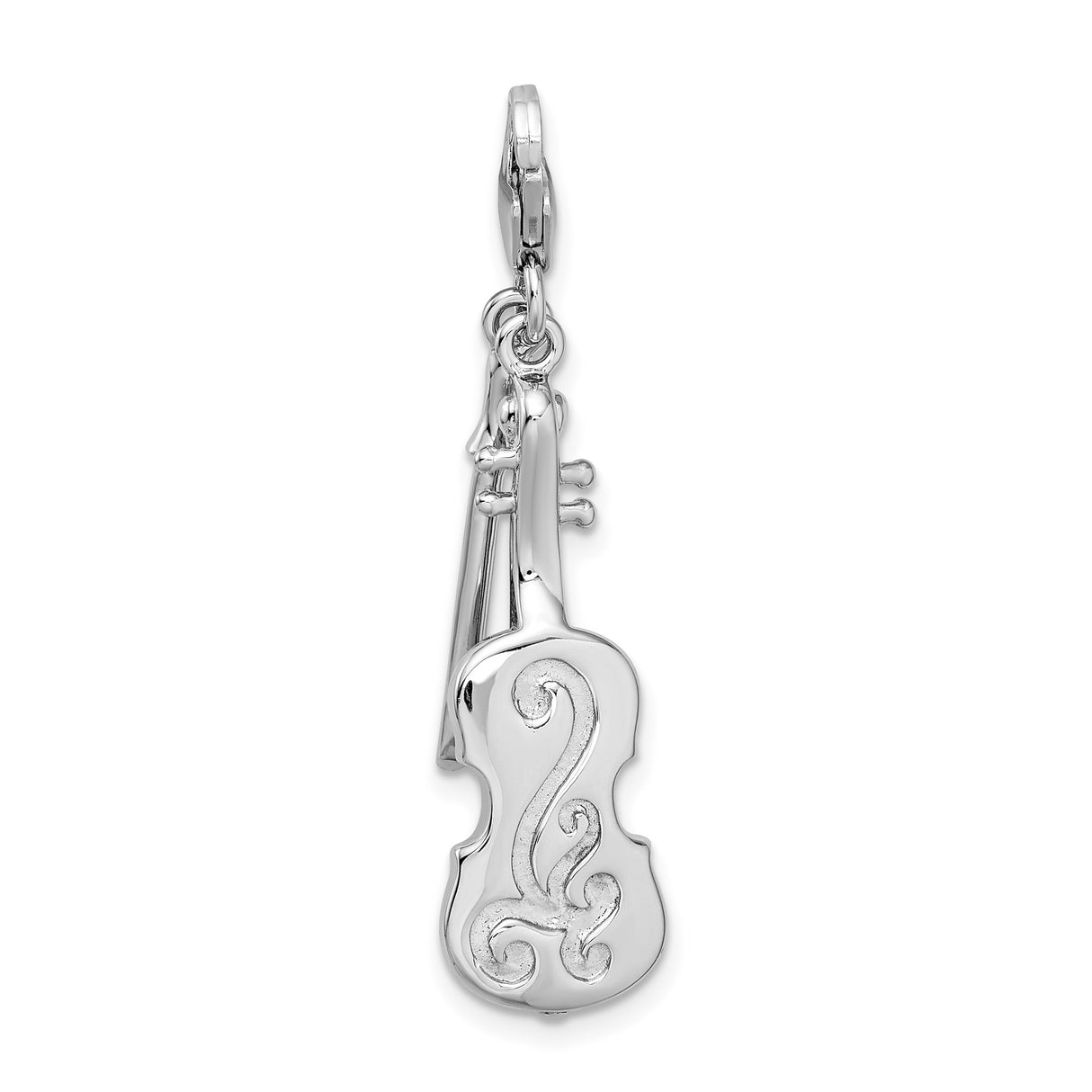 Sterling Silver Violin Pendant Charm with Bow, Musical Instrument Design for Musicians