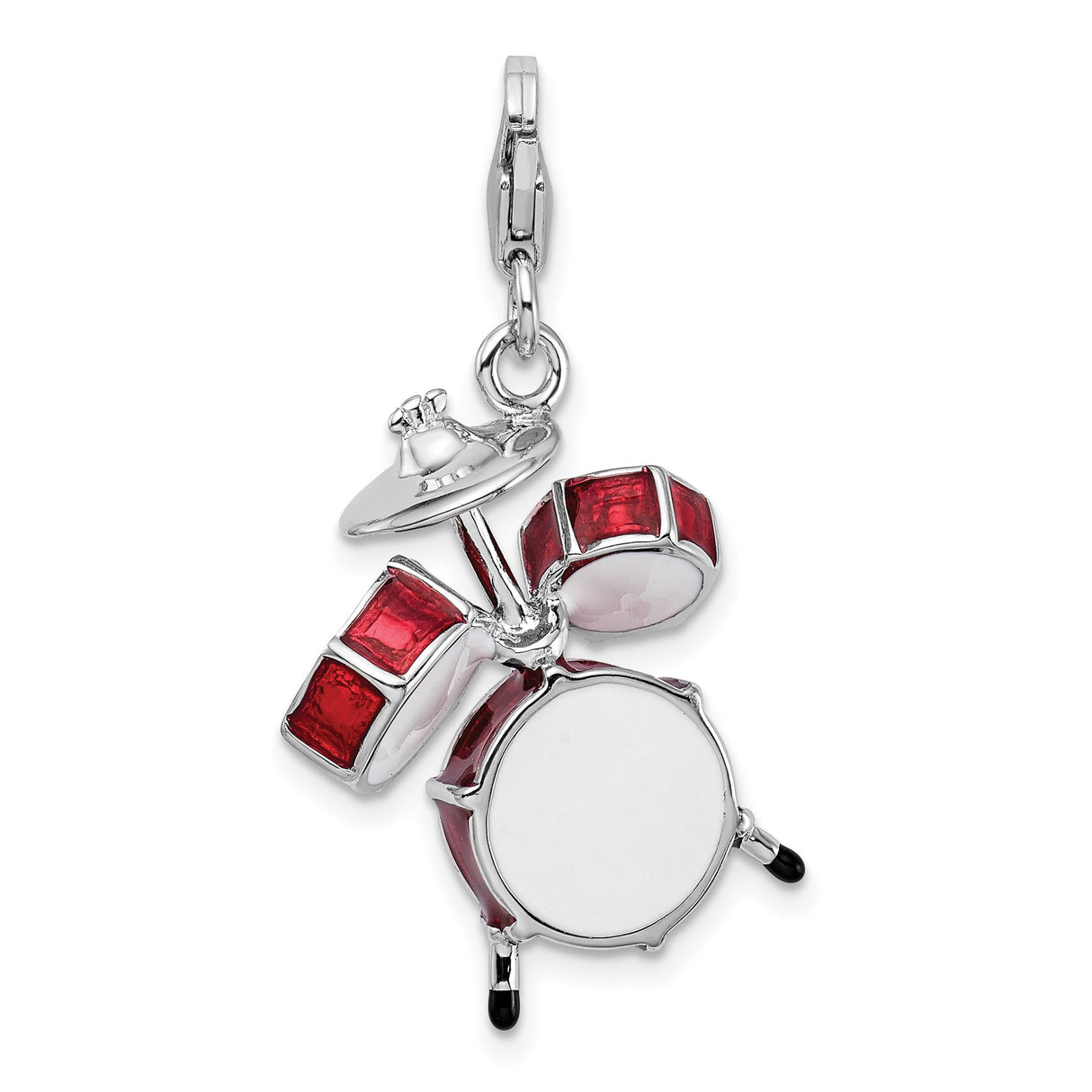 Sterling Silver Drum Set Pendant with Red Enamel, Miniature Musical Instrument Charm