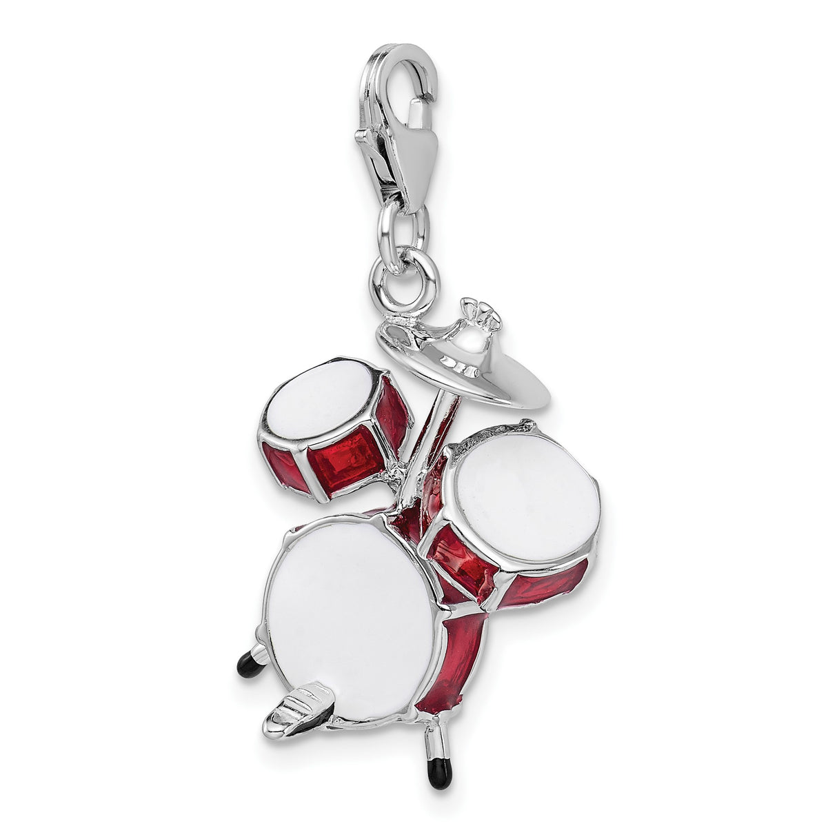 Sterling Silver Drum Set Pendant with Red Enamel, Miniature Musical Instrument Charm
