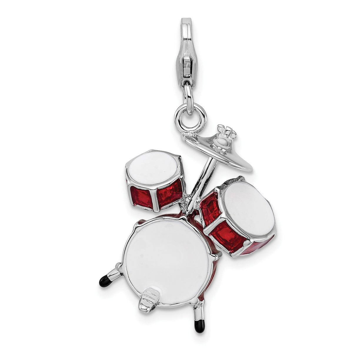 Sterling Silver Drum Set Pendant with Red Enamel, Miniature Musical Instrument Charm