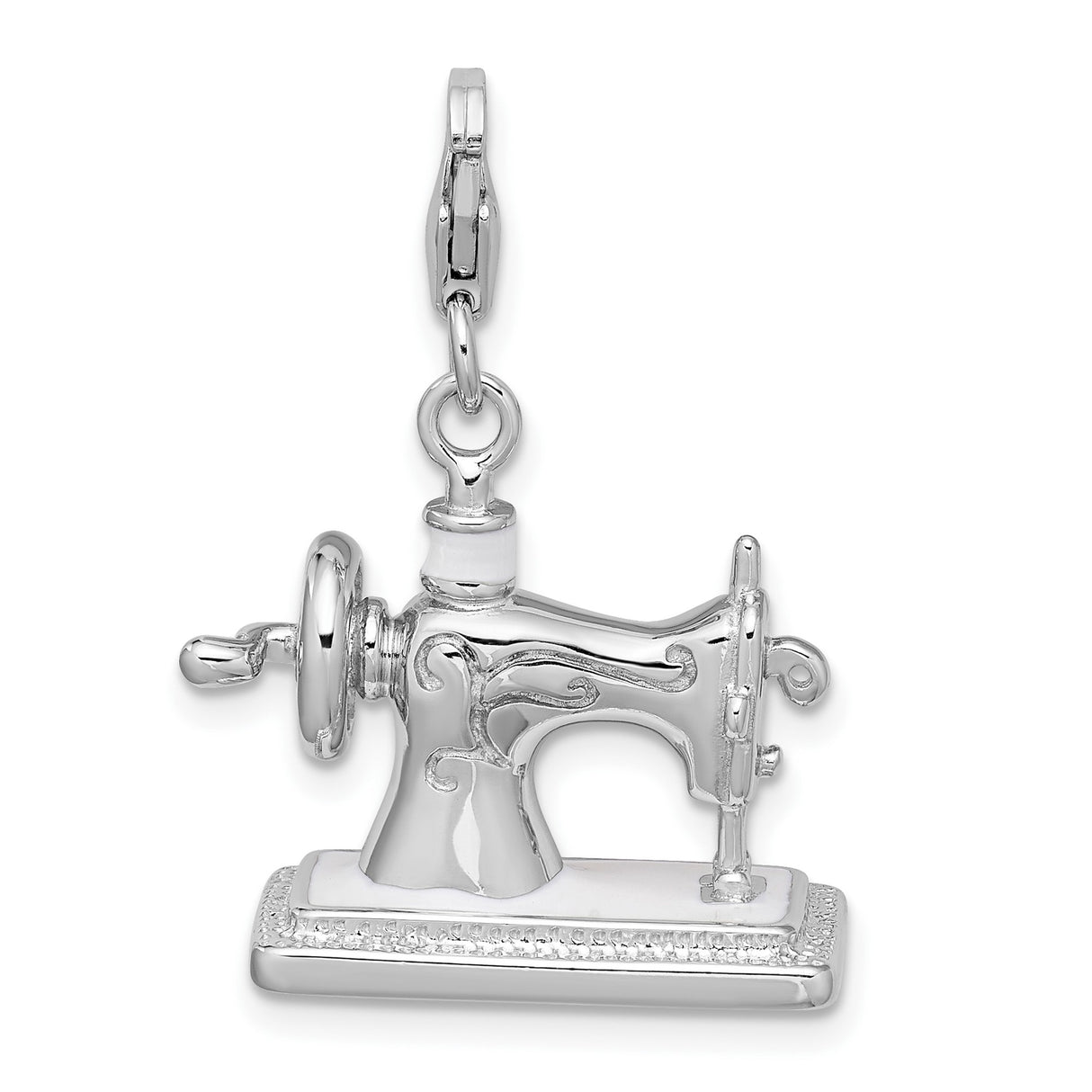 Sterling Silver Sewing Machine Charm Pendant with Vintage Scrollwork Design
