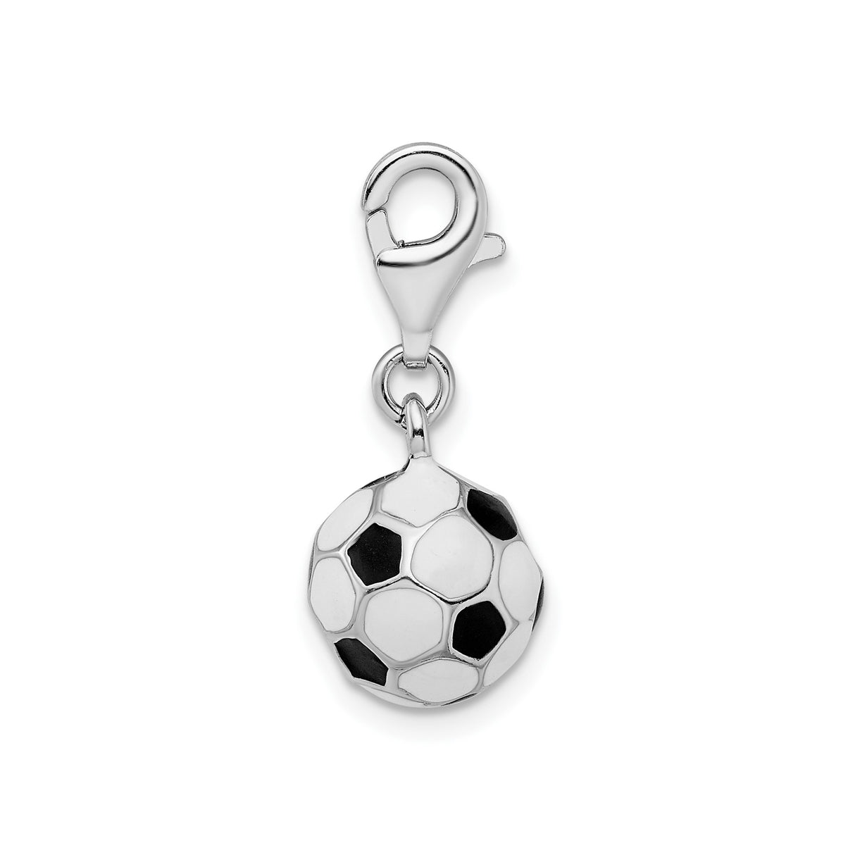 Sterling Silver Soccer Ball Charm with Lobster Clasp, Black and White Enamel Design