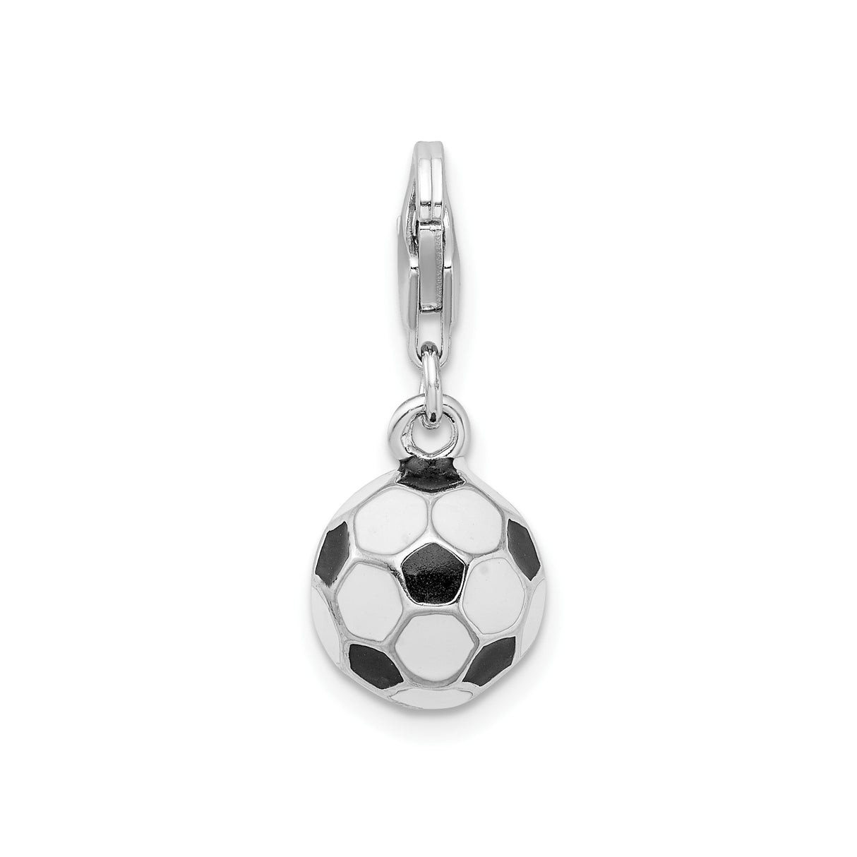Sterling Silver Soccer Ball Charm with Lobster Clasp, Black and White Enamel Design