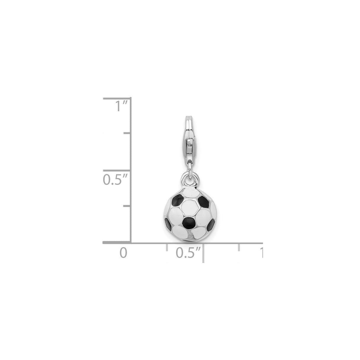 Sterling Silver Soccer Ball Charm with Lobster Clasp, Black and White Enamel Design