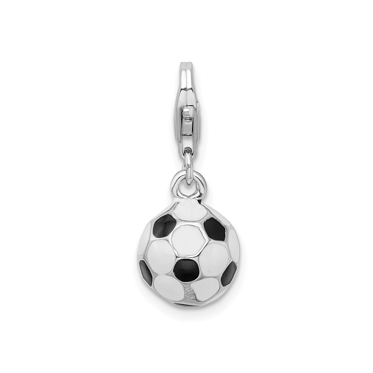 Sterling Silver Soccer Ball Charm with Lobster Clasp, Black and White Enamel Design