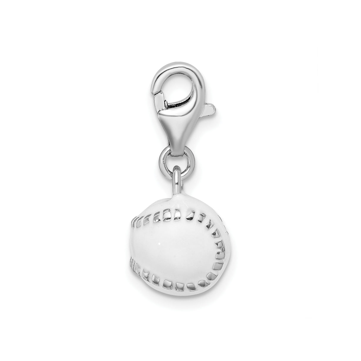 Sterling Silver Baseball Charm Pendant with Enamel Detailing and Lobster Clasp