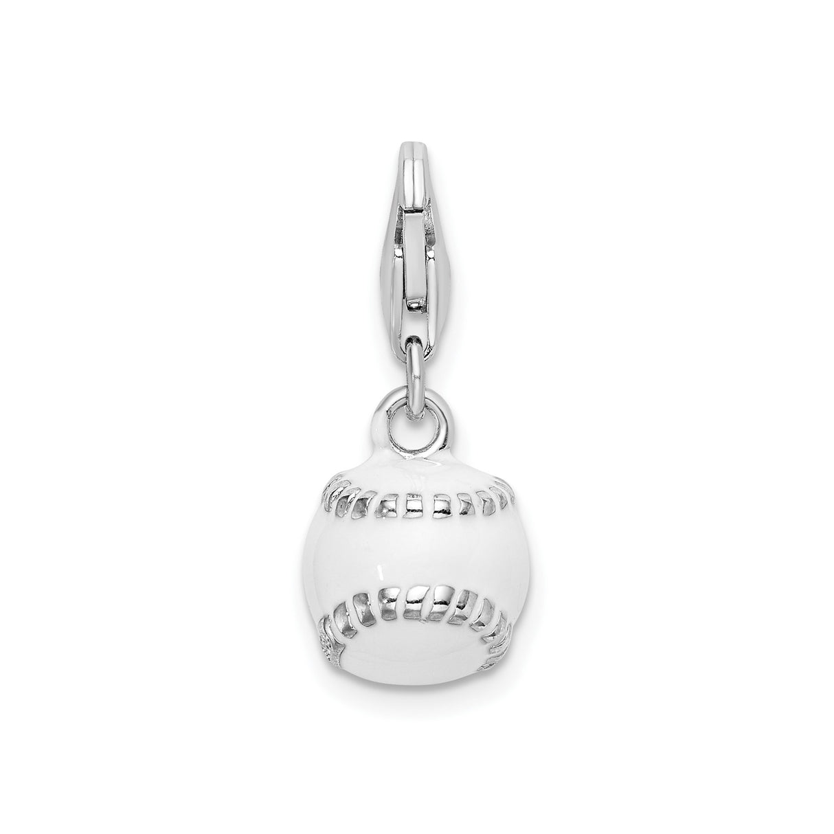 Sterling Silver Baseball Charm Pendant with Enamel Detailing and Lobster Clasp
