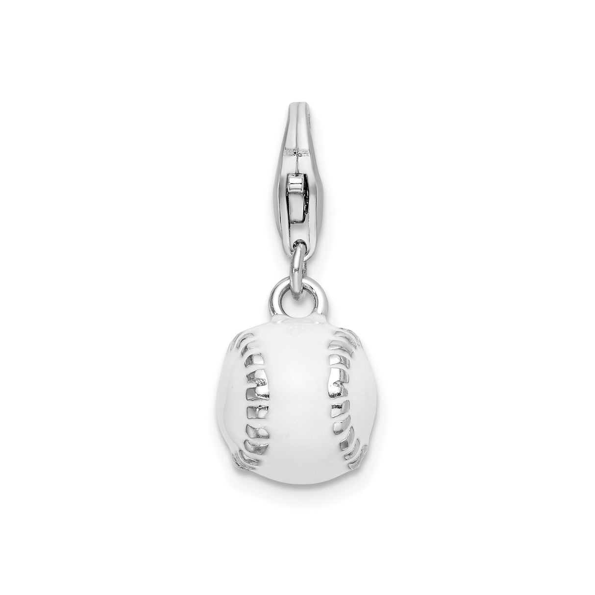 Sterling Silver Baseball Charm Pendant with Enamel Detailing and Lobster Clasp
