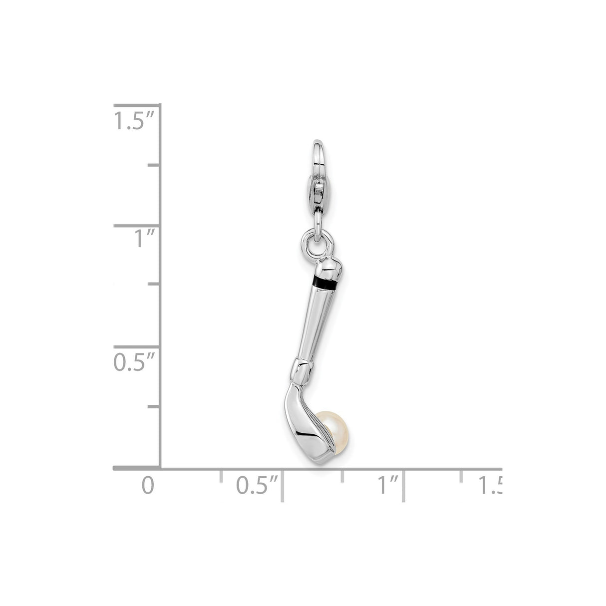 Golf Club With Cultured Pearl For Ball Clip-On Charm Pendant in Real 925 Sterling Silver