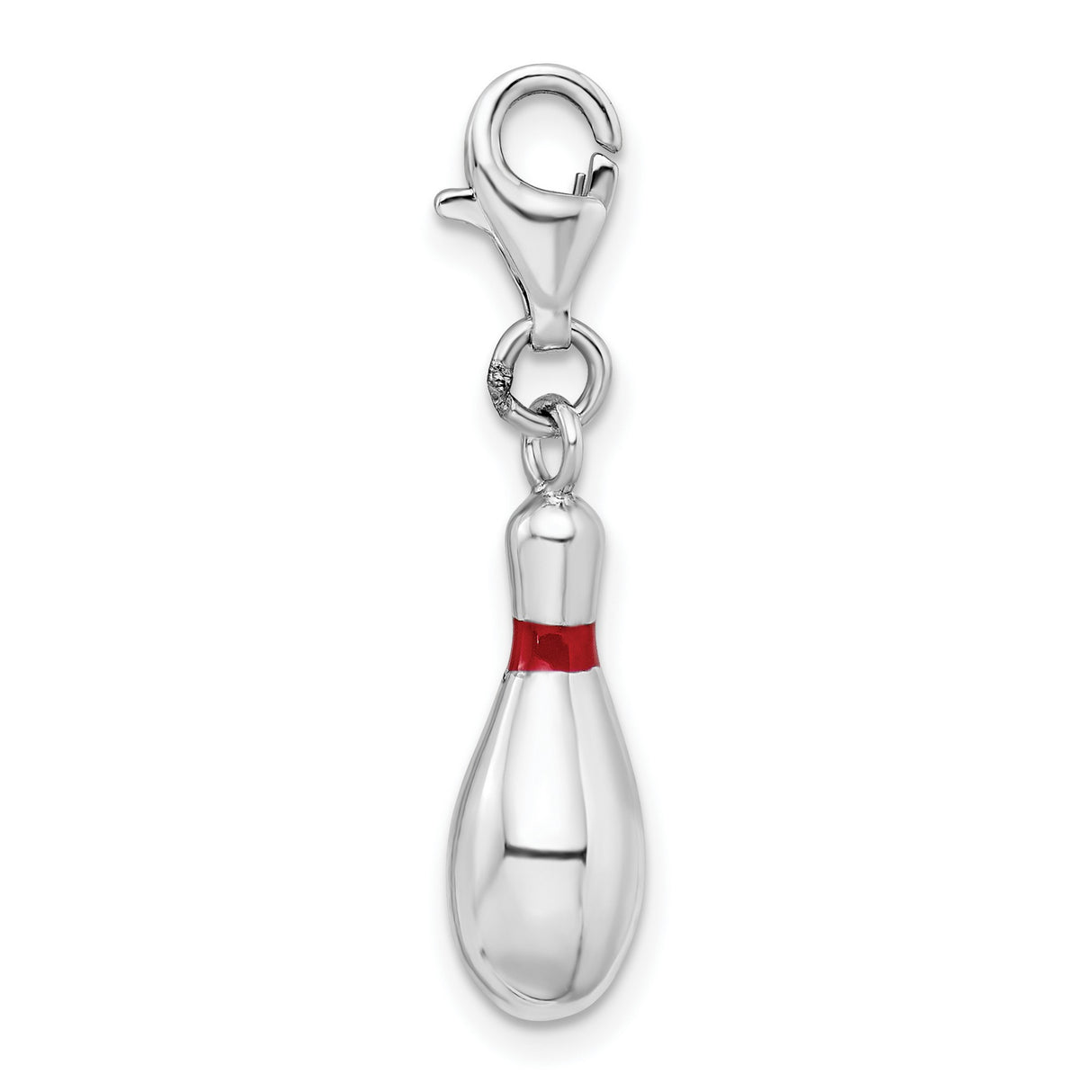 Bowling Pin Clip-On Charm Pendant in Real 925 Sterling Silver