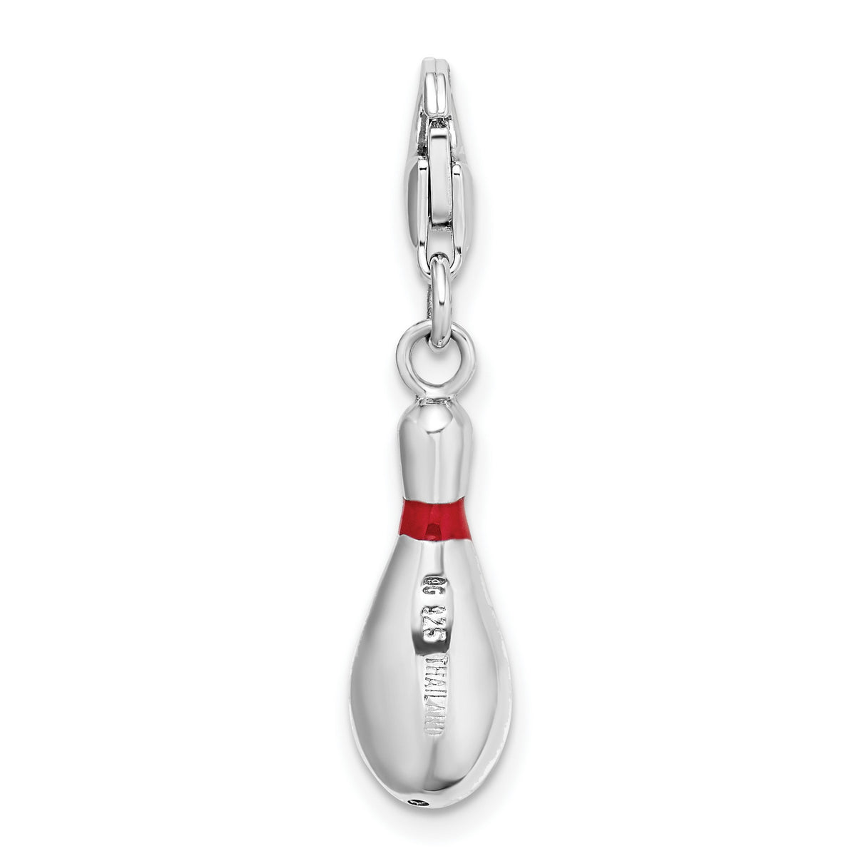 Bowling Pin Clip-On Charm Pendant in Real 925 Sterling Silver