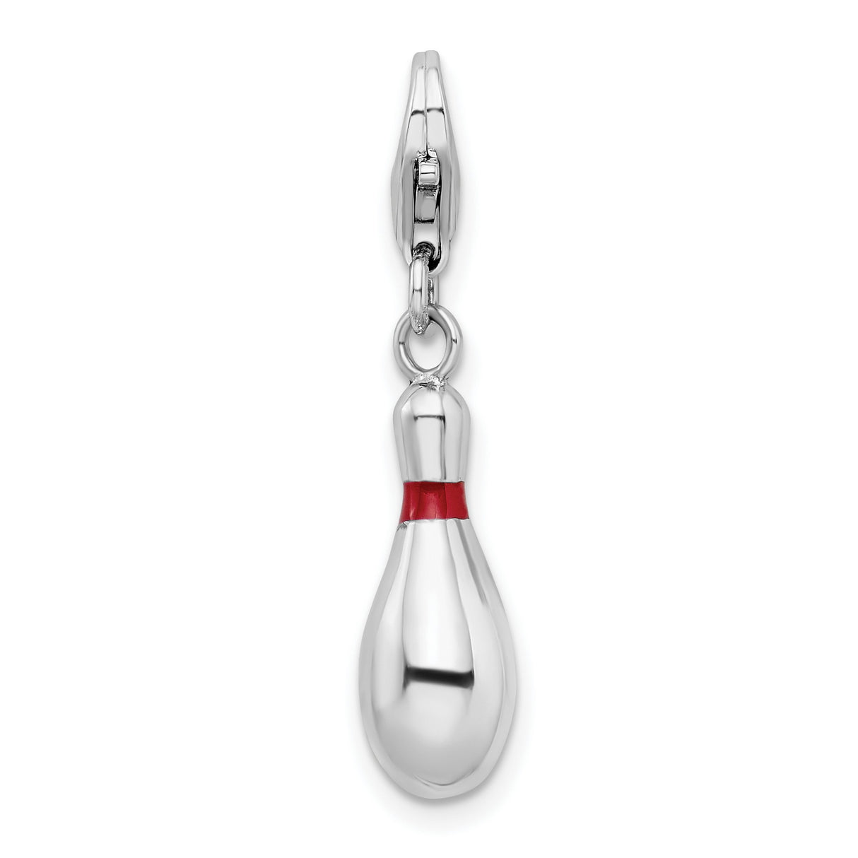 Bowling Pin Clip-On Charm Pendant in Real 925 Sterling Silver