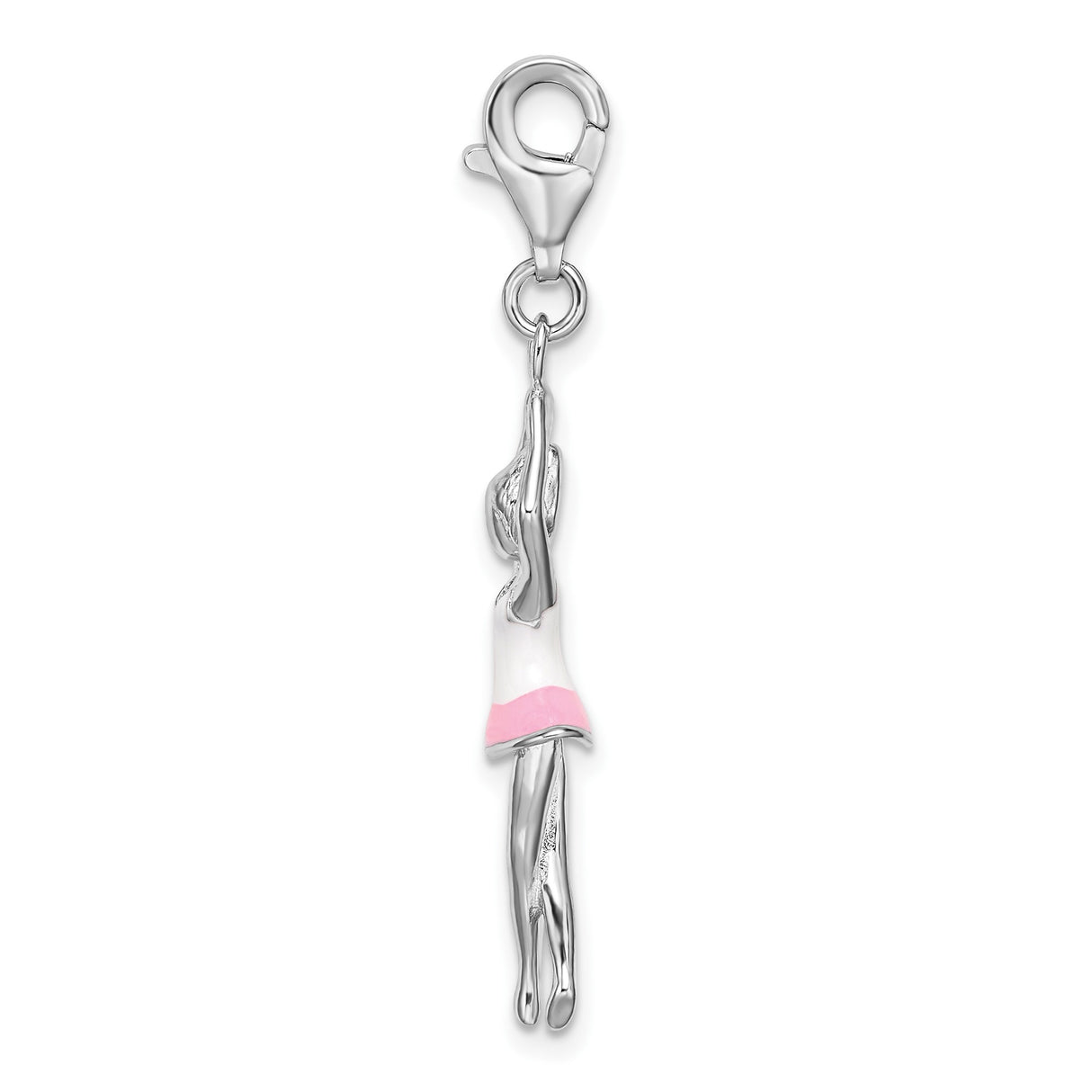 Sterling Silver Ballerina Charm Pendant with Pink and White Enamel Tutu