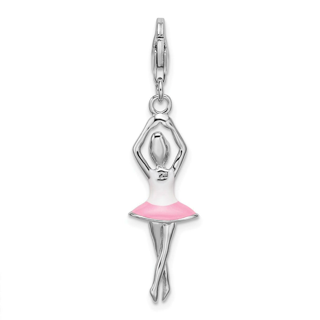 Sterling Silver Ballerina Charm Pendant with Pink and White Enamel Tutu