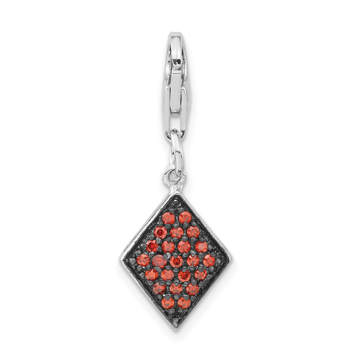 Sterling Silver Pendant with Red Enamel Center and Cubic Zirconia, Geometric Charm Design