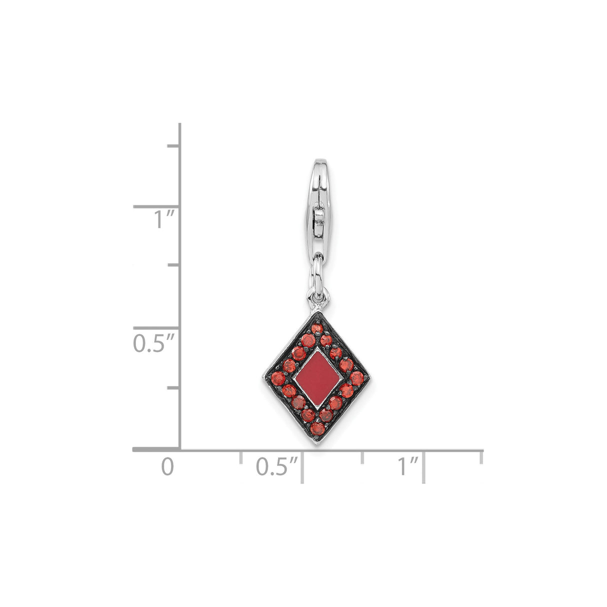 Sterling Silver Pendant with Red Enamel Center and Cubic Zirconia, Geometric Charm Design