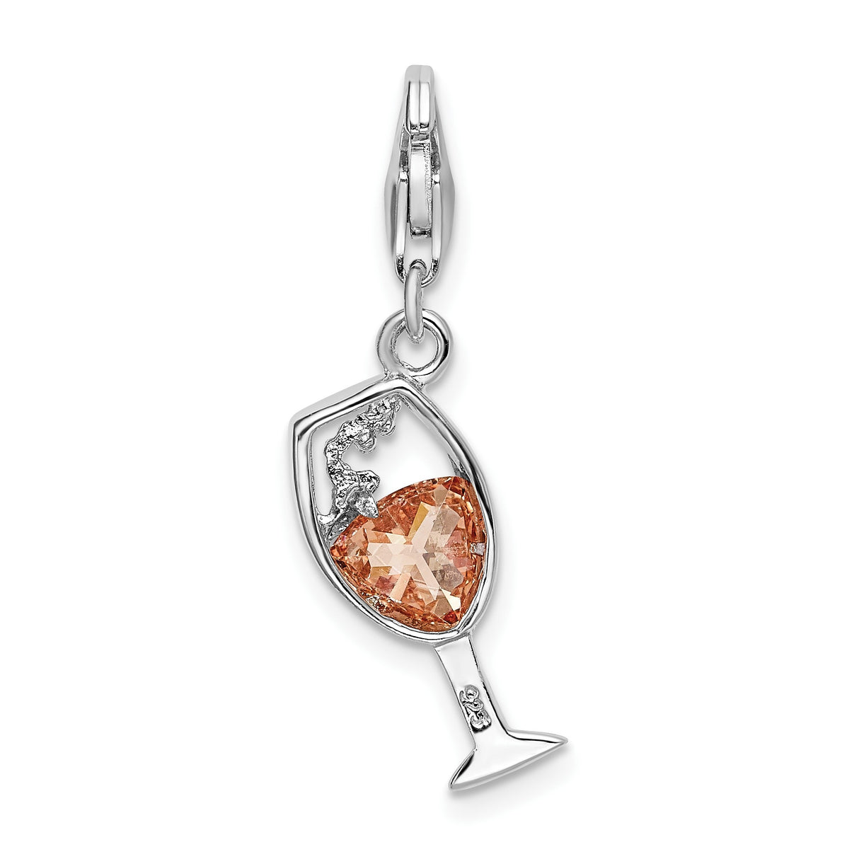 Sterling Silver Wine Glass Pendant with Pink Gemstone and Grape Cluster Detail