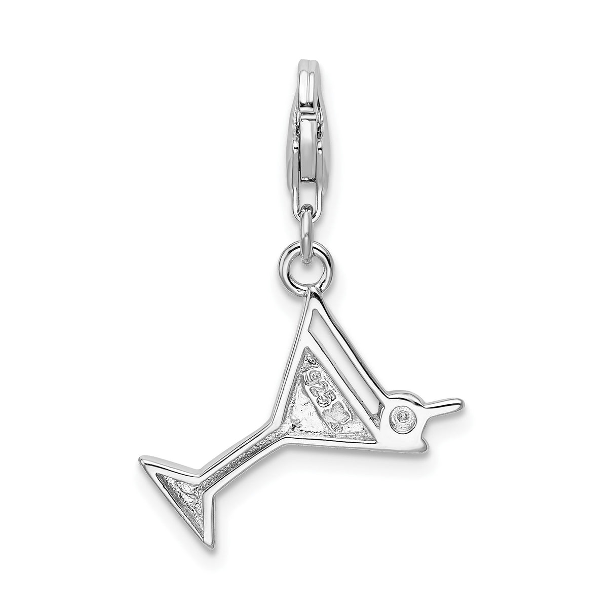 Sterling Silver Martini Glass Charm with Red Crystal, Lobster Clasp Party Theme Jewelry Piece