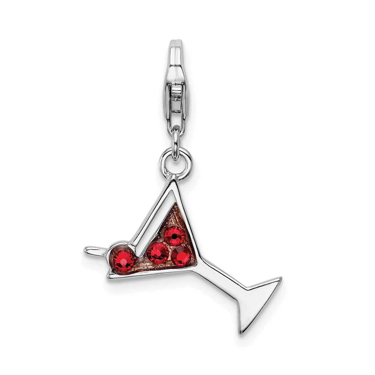 Sterling Silver Martini Glass Charm with Red Crystal, Lobster Clasp Party Theme Jewelry Piece