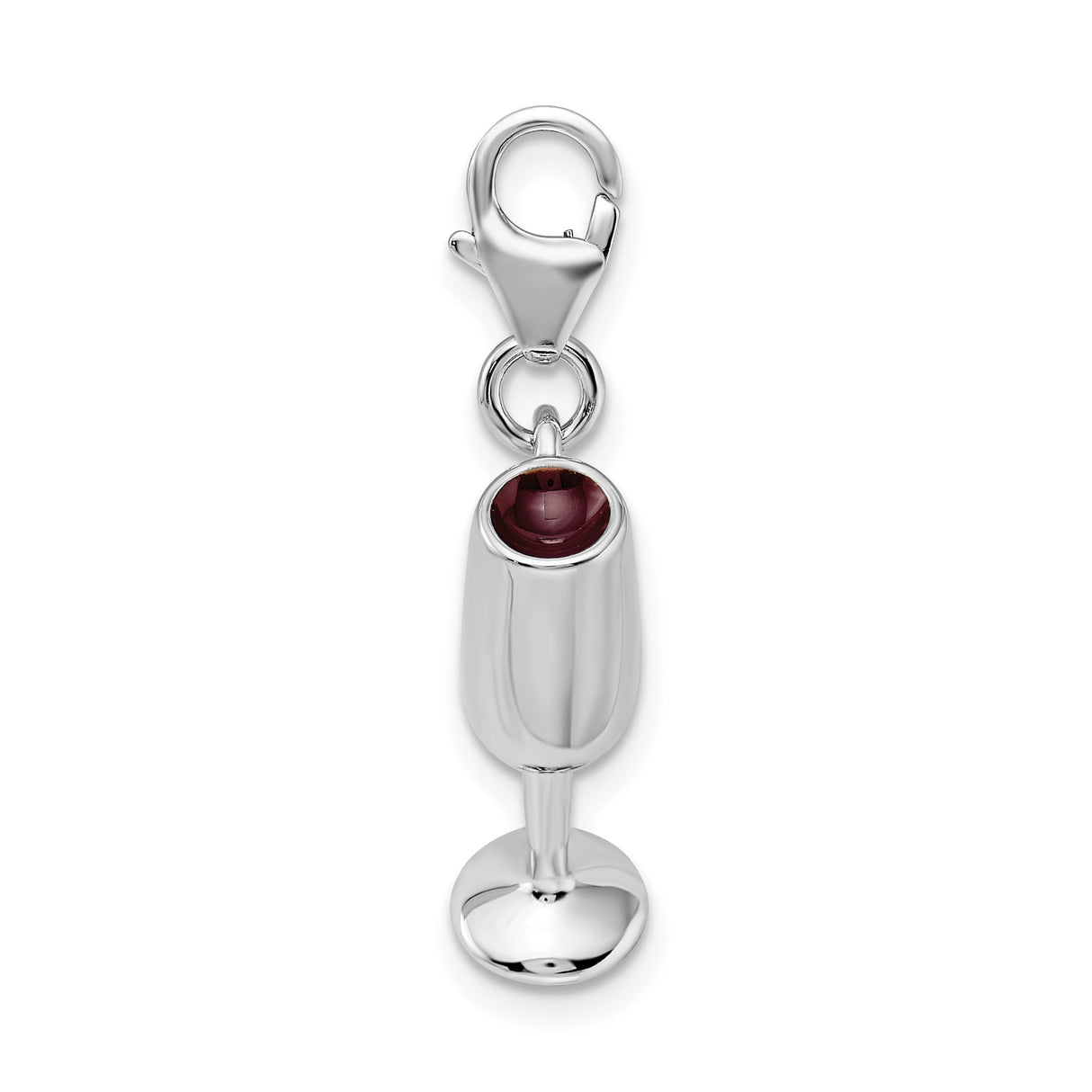 Sterling Silver Champagne Glass Charm Pendant, 3D Wine Flute Design with Lobster Clasp