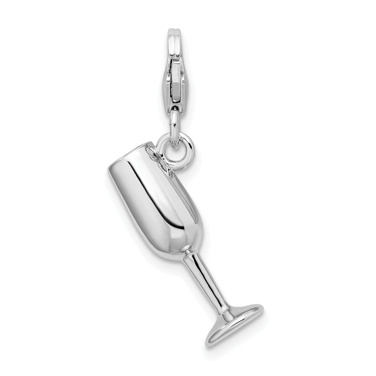 Sterling Silver Champagne Glass Charm Pendant, 3D Wine Flute Design with Lobster Clasp