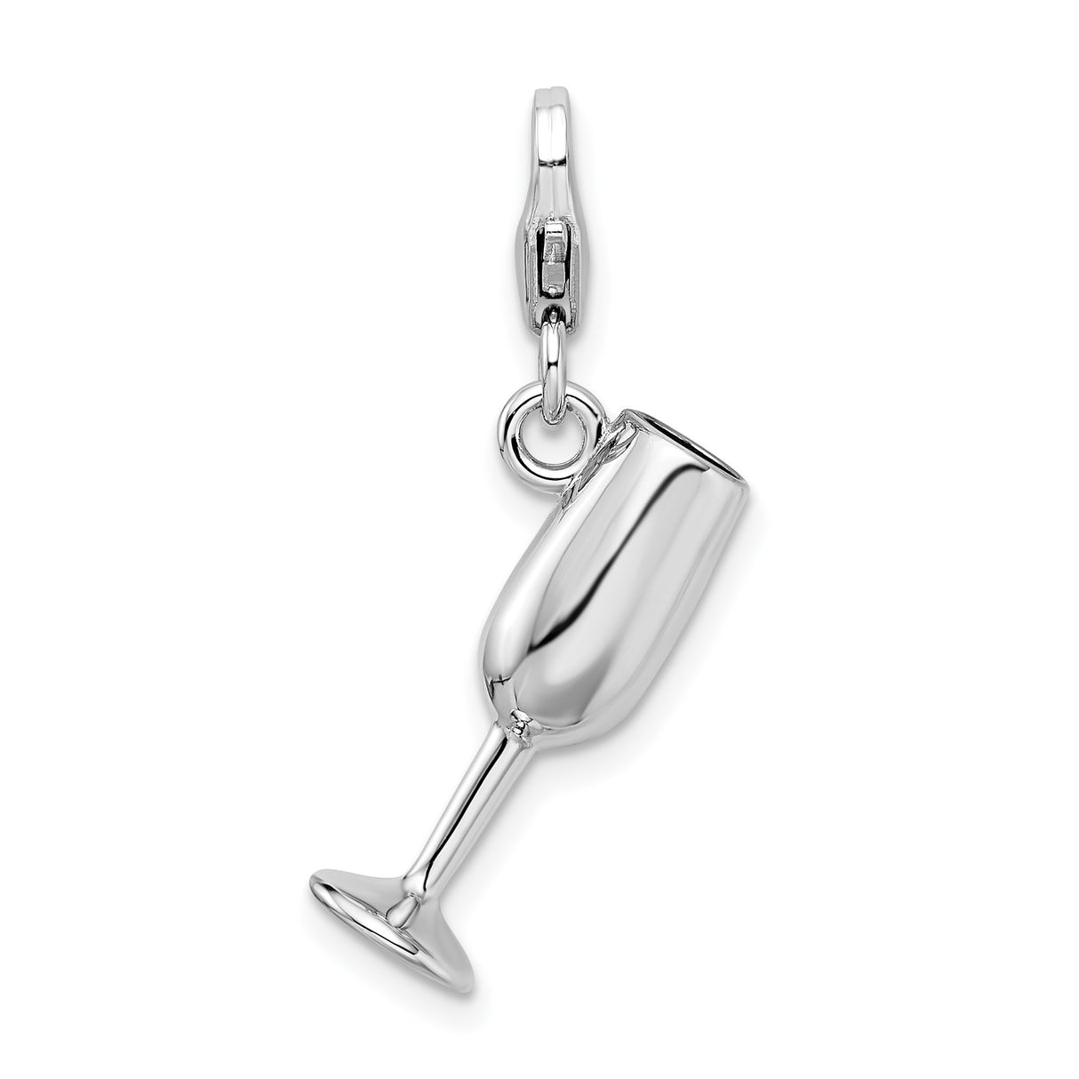 Sterling Silver Champagne Glass Charm Pendant, 3D Wine Flute Design with Lobster Clasp