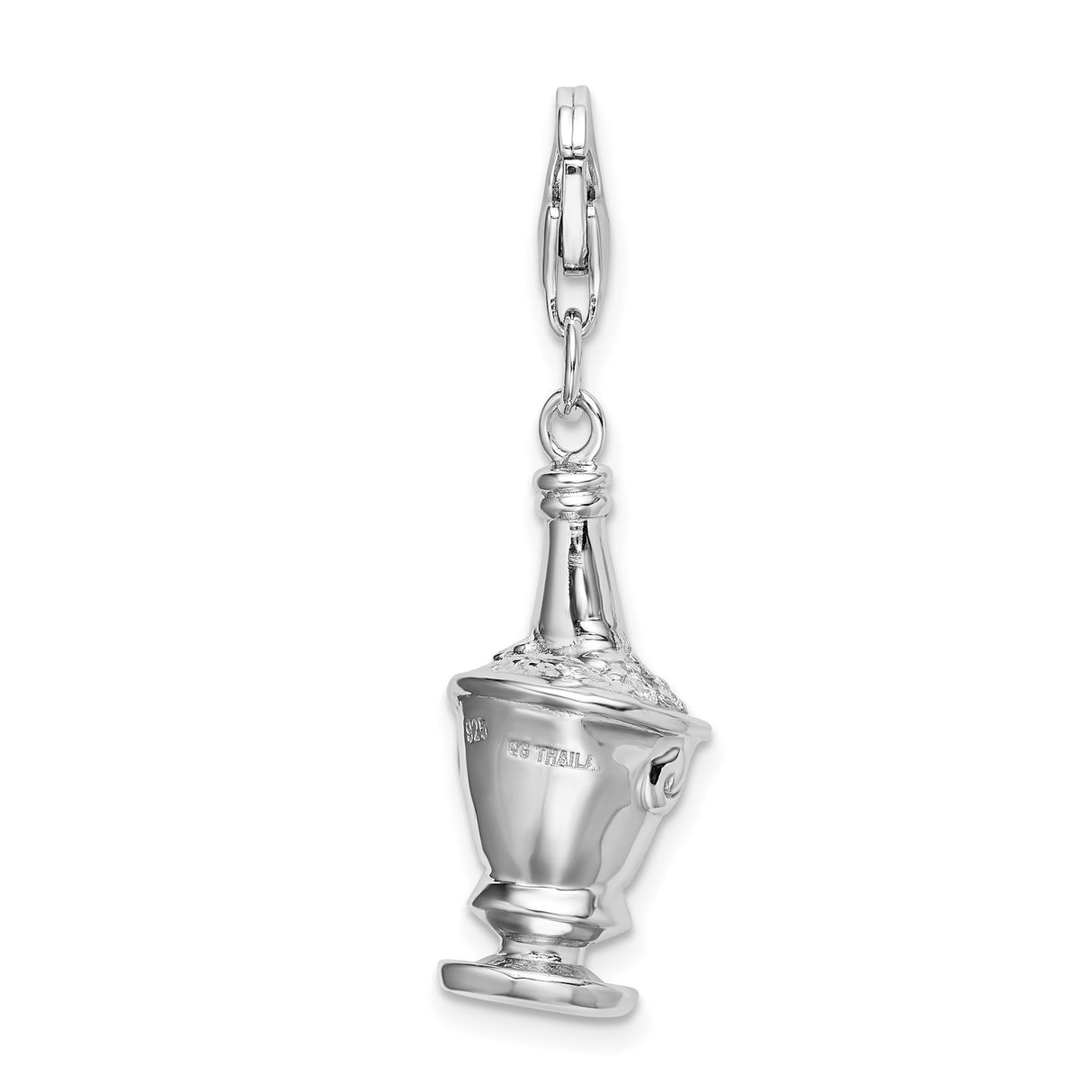Sterling Silver Pendant with Cubic Zirconia, Champagne Bottle in Ice Bucket Celebration Charm